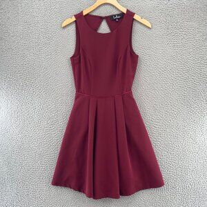 Lulus Dress Womens Extra Small Party Hop Burgundy Skater Backless Pleat Pocket